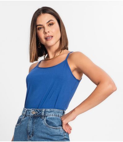 Blusa de Alça Feminina Viscotorcion Básica Rovitex Azul
