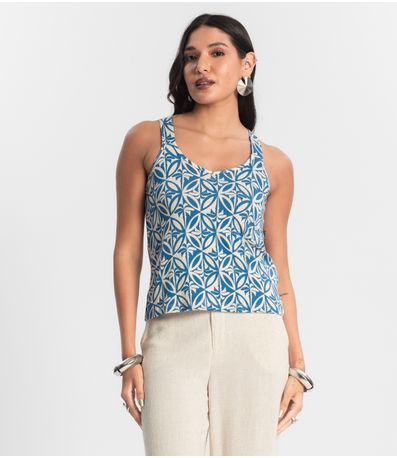 Regata Nadador Estampada Feminina Azul