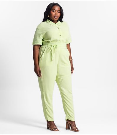 Calça Plus Size Feminina Em Linho Secret Glam Verde
