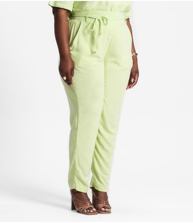 Calça Plus Size Feminina Em Linho Secret Glam Verde