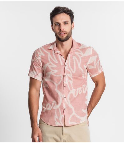 Camisa Masculina Florida Com Botões Select Rosa