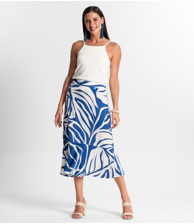 Saia Midi Estampada Rovitex Azul