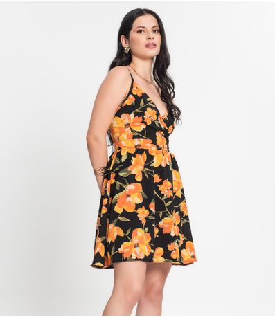 Vestido Feminino Estampado Alcinha Curto Select Preto