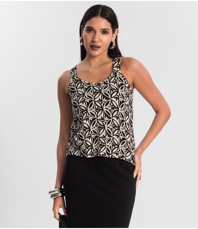 Regata Nadador Estampada Feminina Preto