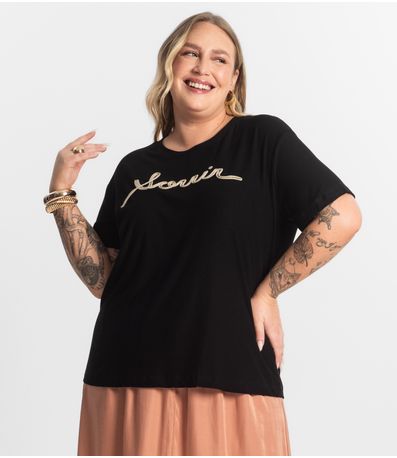 Blusa Viscose Plus Size Secret Glam Preto