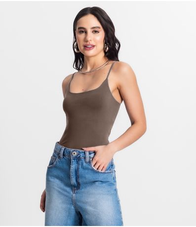 Blusa Feminina De Alça Poliamida Style Box Marrom
