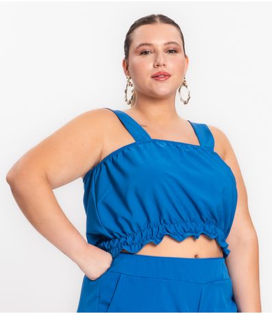 Regata Cropped Plus Size Neon Secret Glam Azul