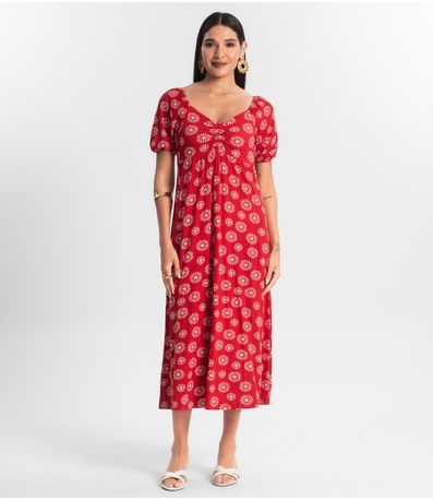 Vestido Feminino Midi Estampado Rovitex Vermelho