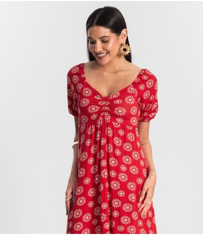 Vestido Feminino Midi Estampado Rovitex Vermelho