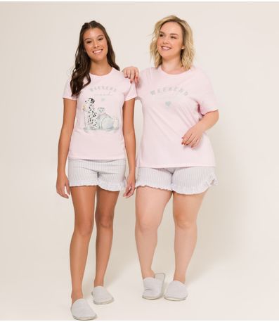 Pijama Feminino Manga Curta Meia Malha Evanilda Rosa