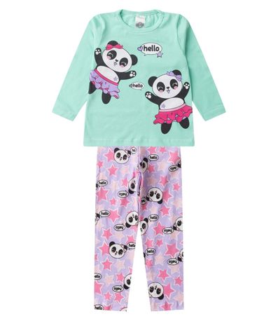 Conjunto Menina Em Cotton Manga Longa Kappes Verde