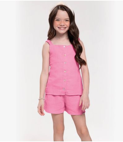 Conjunto Infantil Blusa Com Shorts Trick Nick Rosa