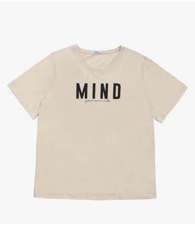 T- Shirt Feminina Plus Size Secret Glam Bege