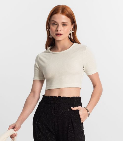 Blusa Juvenil Feminina Em Lurex Minty Bege