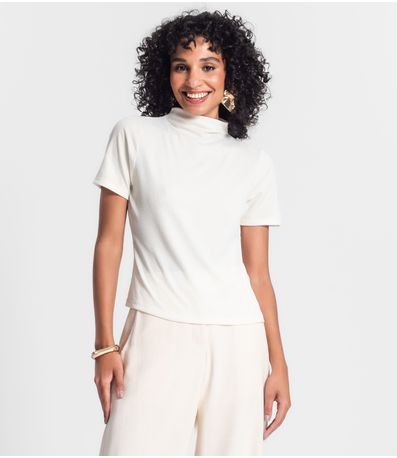 Blusa Gola Alta Em Ribana Canelada Lurex Rovitex Bege