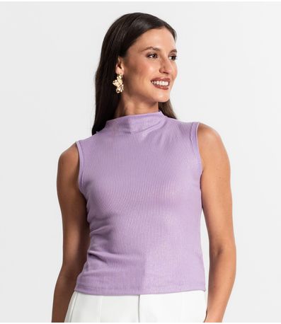 Regata Feminina Em Ribana Canelada Lurex Rovitex Roxo