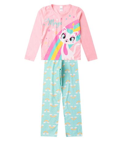 Pijama Menina Manga Longa Brilha No Escuro Kappes Rosa