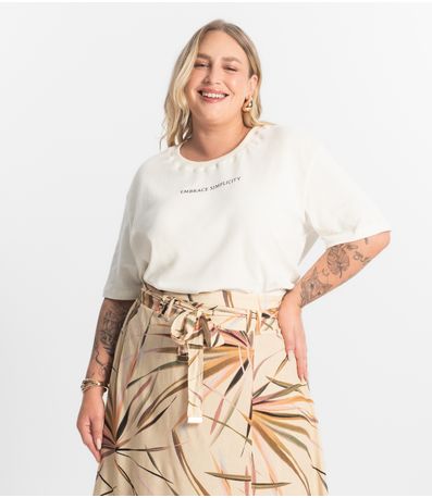 T- Shirt Feminina Plus Size Secret Glam Bege
