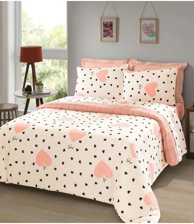 Jogo De Cama Coração Queen Lar E Lazer Bege
