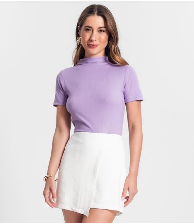 Blusa Gola Alta Em Ribana Canelada Lurex Rovitex Roxo