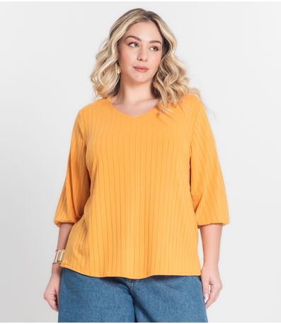 Blusa Canelada Plus Infinita Cor Amarelo