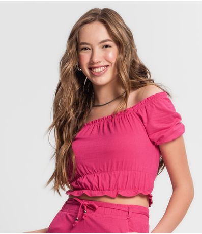 Conjunto Juvenil Feminino Blusa Com Shorts Minty Rosa