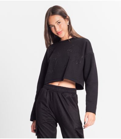 Blusão Juvenil Feminino Em Moletom Minty Preto