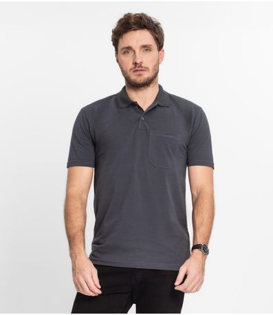 Polo Masculina Básica Com Bolso Select Cinza