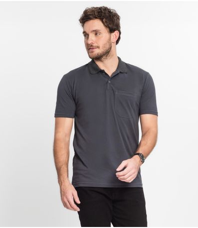 Polo Masculina Básica Com Bolso Select Cinza