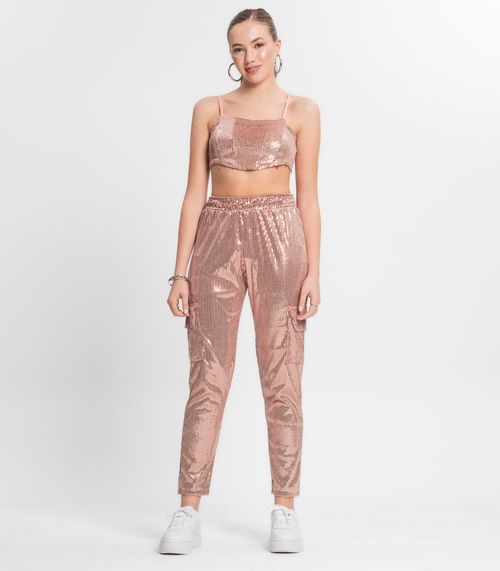 Calça Reta Juvenil Em Paetê Minty Unica