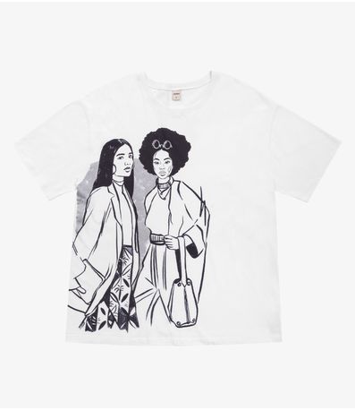 Blusa T- Shirt Feminina com Estampa Metalizada Branco