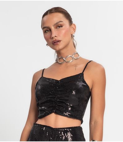 Top Cropped Em Paetê Endless Preto