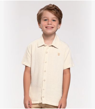 Camisa Infantil Menino Em Linho Trick Nick Bege