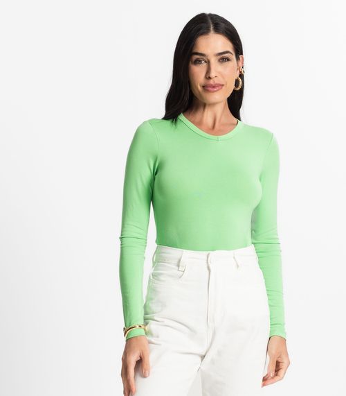 Blusa Manga Longa Decote V Básica Select Verde