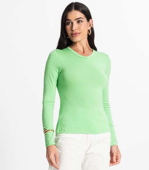 Blusa Manga Longa Decote V Básica Select Verde