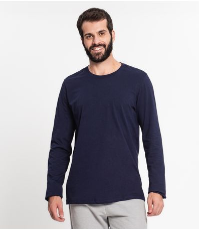 Camiseta Manga Longa Masculina  Meia Malha Kohmar Azul