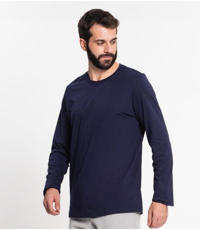Camiseta Manga Longa Masculina  Meia Malha Kohmar Azul