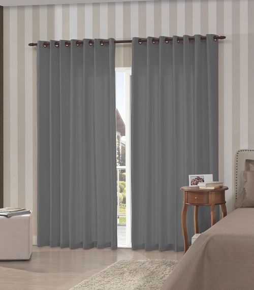 Cortina Rustica 3,00m x 1,70m Bella Janela Cinza