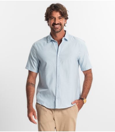 Camisa Social Masculina Manga Curta Select Azul