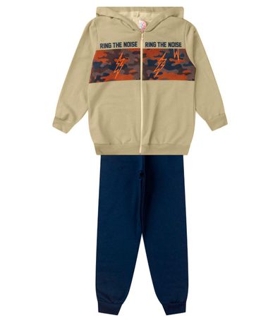 Conjunto De Moletom Infantil Com Capuz Kappes Bege