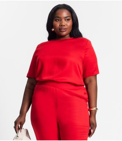 Blusa Plus Size Feminina Manga Curta Secret Glam Vermelho