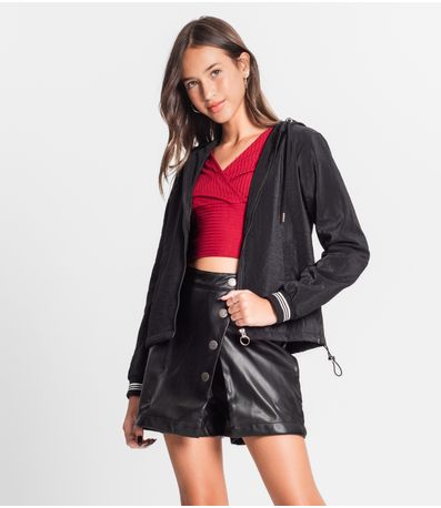 Jaqueta Feminina Com Capuz Minty Preto