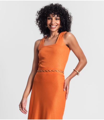 Regata Feminina Em Ribana Canelada Lurex Rovitex Laranja