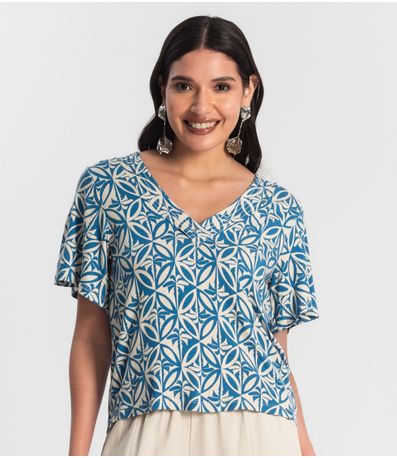 Blusa Feminina Estampada Godê Azul