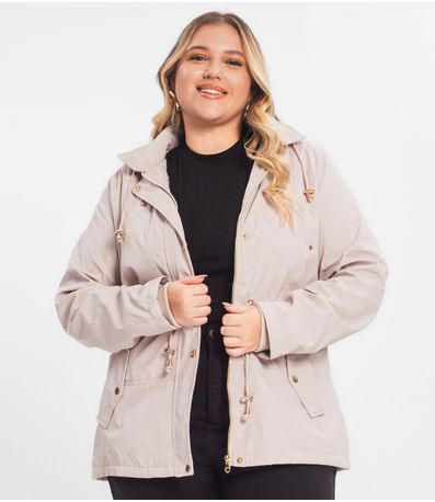 Parka Feminina Plus Size Peluciada Sea Surf Bege