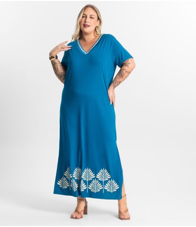 Vestido Super Midi Plus Size Secret Glam Azul