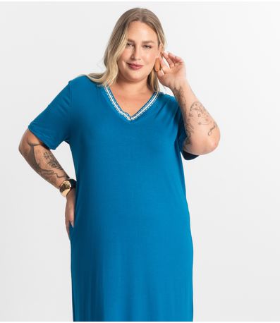 Vestido Super Midi Plus Size Secret Glam Azul