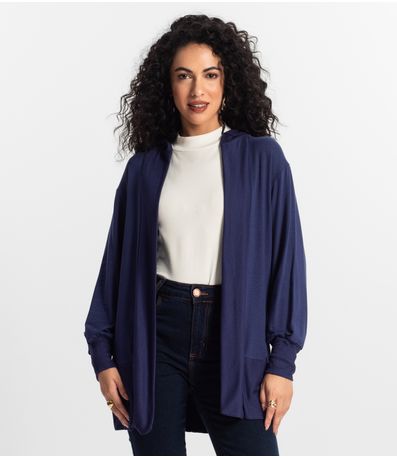 Cardigan Com Capuz Feminino Rovitex Azul