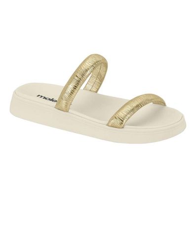 Sandália Papete Com Tiras Douradas Moleca Branco