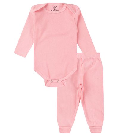Kit Body Bebê Canelado 2 Peças Kappes Rosa